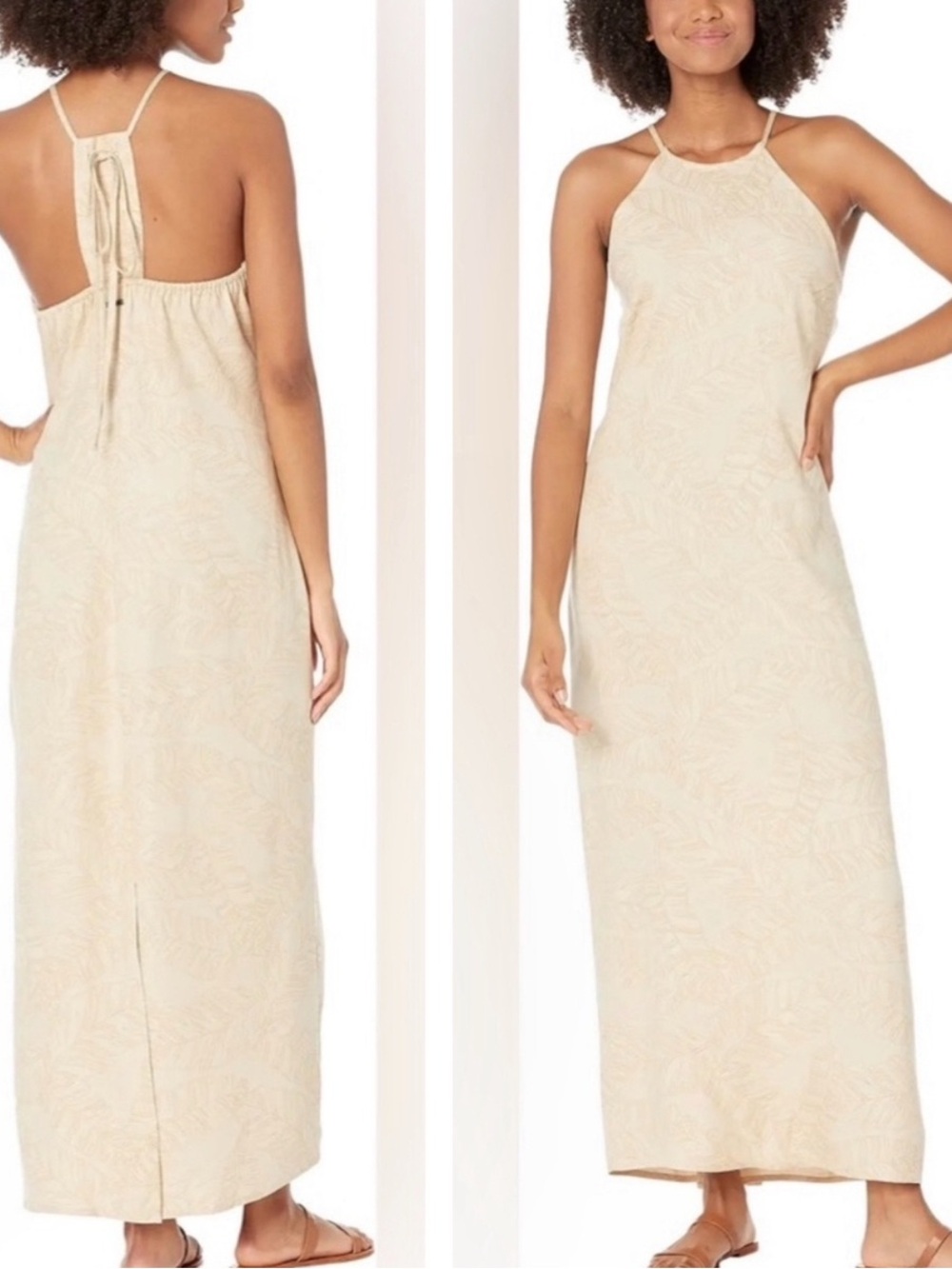 Hurley Tan Tropical Halter Neck Adjustable Back Tie Maxi Dress Size XL